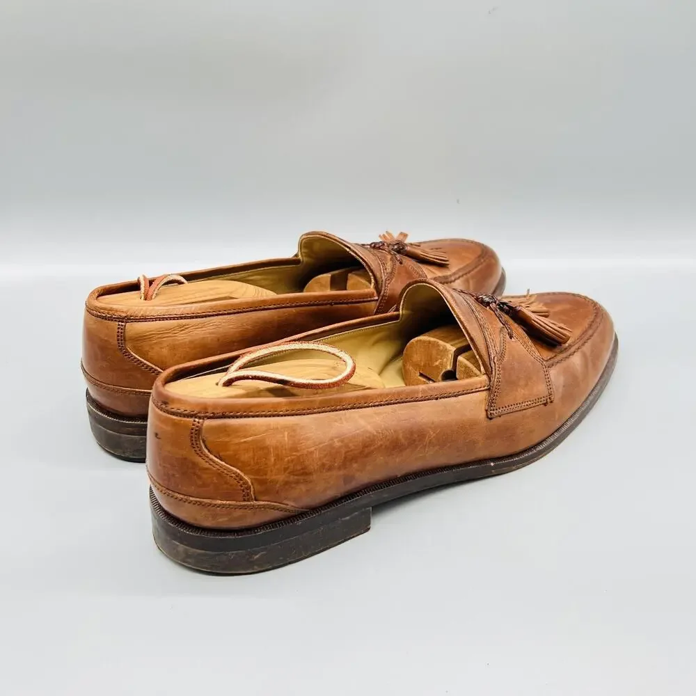 Johnston & Murphy Shoes Men 11 Brown Leather Tassel Loafers Dress Made Italy Vtg